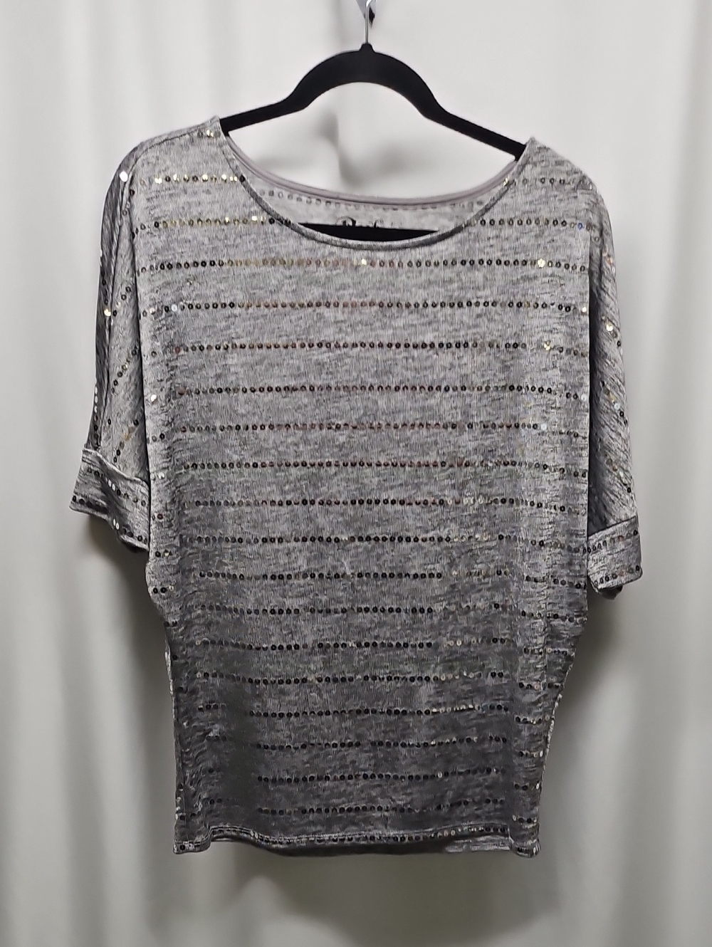 Dolman Sleeve Sequin Stripe Top - Silver